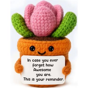 Imagem de Pelúcia suculenta de crochê artesanal: decoração de mesa mini positiva com você é um lembrete inspirador incrível – presente ideal para formatura, aposentadoria, adeus para professores, colegas de