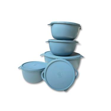 Imagem de Kit Com 5 Bowls Com Tampa Leve Freezer Máquina de Lavar e Micro-ondas Livre de BPA 500 ML, 1 Litro, 2,800 ML Vasilha de Plástico Redondo Premium Moderna Clean FONSES (Cinza)