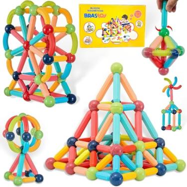 Imagem de Brastoy Blocos de Montar Bastões Magnéticos Construção Brinquedos Educativo Infantil (68 Peças)