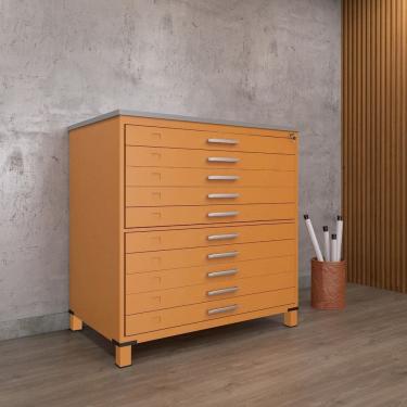 Imagem de Mapoteca 10 Gavetas Map10 120,4cm X 122,3cm Aço Laranja Picasso/Cinza