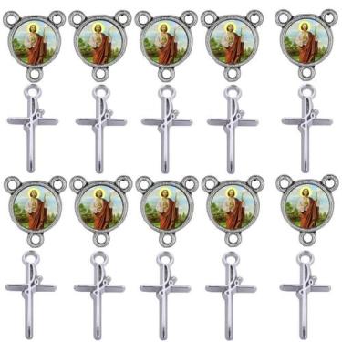 Imagem de Crucifixo + Entremeio São Judas 40 Peças para terço - Tudo Em Metal Ca