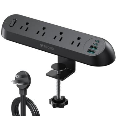 Imagem de TROND Grampo De Mesa Power Strip Usb C Pd 20 W - Cabo De Extensão De Plugue Plano De 10 Pés, Protetor Contra Surtos Com 4 Tomadas Ca 4 Portas Usb, 1700 J, Listado Etl, Serve Para Borda De Mesa De 1,