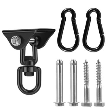 Imagem de Kit de suspensão de rede, 360° giratório ajustável para cadeira de pendurar kit de suspensão de cadeira de carga pesada Hardware de montagem giratória para pendurar cadeiras saco de boxe (preto)