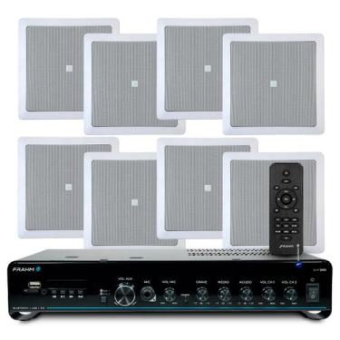 Imagem de Kit Som Ambiente Embutir Teto Jbl 8 Arandelas Retangular + Receiver Sl