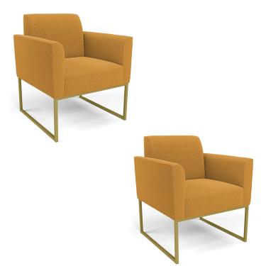 Imagem de Poltrona Sala Estar Industrial Dourado Kit 2 Marisa Bouclê Mostarda D03 - D'Rossi