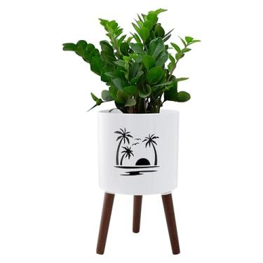 Imagem de nacltlo Vaso de plantas de 30 cm com suporte, vaso para plantas de interior, vaso de flores com orifício de drenagem para uso externo, branco e preto