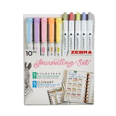 Imagem de Zebra Pen - Conjunto de diário criativo com 10 unidades – marcadores e canetas sem sangramento – Cores sortidas para anotações, estudo bíblico, diário (14010)
