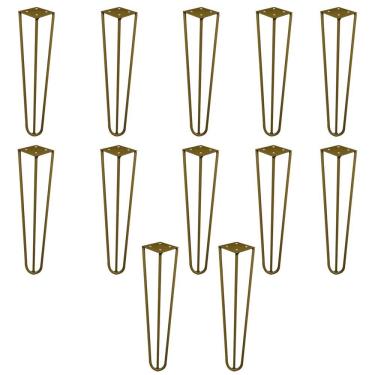 Imagem de Kit 12 Pés de Metal 30 CM Hairpin Legs Mesa de Canto Rack e Puffs Dourado