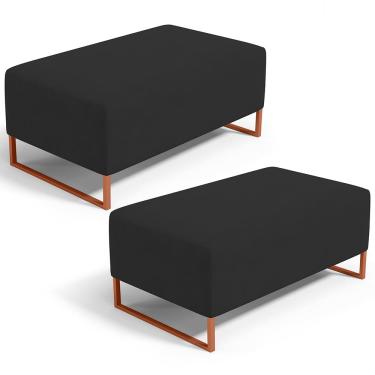 Imagem de Kit 02 Puffs Decorativo Sala De Estar Cléo 90cm W01 Base Ferro Cobre Suede Preto - Lyam Decor