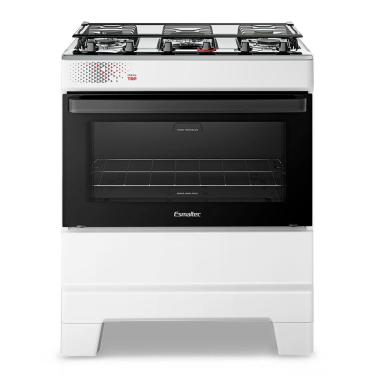 Imagem de Fogão A Gás Esmaltec Mesa Inox Tampa De Vidro Forno 84L Ideal Top Branco 5 Bocas Bivolt