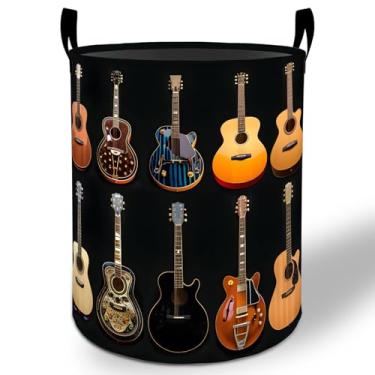 Imagem de Cesto de lavanderia de guitarra 50 x 40 cm, balde de armazenamento de roupas Oxford dobrável à prova d'água para quarto, banheiro, quarto de bebê, organizador de brinquedos, presentes para crianças