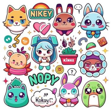 Imagem de Adesivos Kawaii fofos para crianças decoração de parede e cadernos com animais emojis e balões de fala 50x50cm