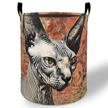 Imagem de Sphynx Cesto de roupa suja para gatos, 50 x 40 cm, balde de armazenamento de roupas Oxford gótico, dobrável, impermeável, para quarto, banheiro, quarto, berçário, organizador de brinquedos, presentes