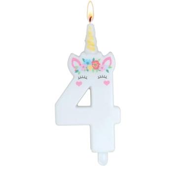 Imagem de Vela de aniversário de unicórnio - número 4, decorações de aniversário de unicórnio para meninas, velas para topo de bolo, decoração de festa