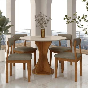 Imagem de Mesa Redonda Cosença Com 4 Cadeiras Estofadas Fre/off/s.capuccin - M.a