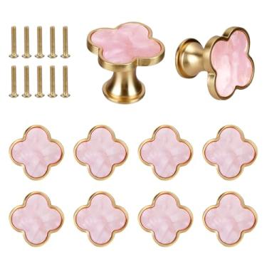 Imagem de IUMLXJO 10 maçanetas de armário de trevo de quatro folhas com parafusos, puxadores de gaveta dourados, puxadores modernos de armário de porta de orifício único, liga de zinco para móveis de cômoda de