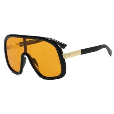 Imagem de JRLLFD Óculos de sol punk grande feminino, peça única, luxuoso, masculino, esportivo, à prova de vento, UV400 (preto e amarelo)