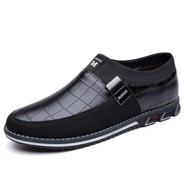 Imagem de Sapato Oxford masculino casual para escritório, mocassim de couro, moderno, tênis confortável para caminhar e dirigir, Preto, 42