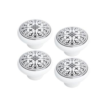 Imagem de Kit 4 Puxador Móvel Antigo Porcelana Gaveta 38mm De Armário (Branco/Preto - MPPON116)