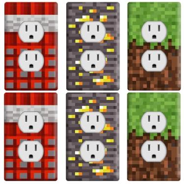 Imagem de Babymiu Adesivo de capa de interruptor de luz Pixel Game 6 peças (não placa, tamanho 11,4 x 7 cm, 1 gangue decorativo elétrico placa de parede adesivo de placa frontal para quarto de crianças cozinha