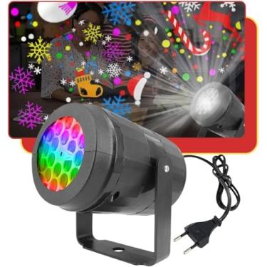 Imagem de Projetor Natalino de Luzes e Imagens 16 Projeções | Iluminação Festiva Rotativa 360° Bivolt com Plugue Brasileiro para Decoração de Natal em Áreas Internas e Externas