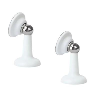 Imagem de Batente de porta magnético, instalação sem perfuração, suporte de chão ou parede, branco com esfera cromada, pacote com 2