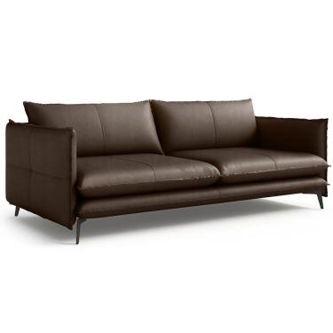 Imagem de Sofá Living 3 Lugares Para Sala De Estar 200cm Dojin L07 Couro Café - Mpozenato