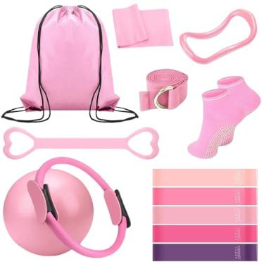 Imagem de Conjunto de anel e bola de Pilates com 13 peças, kit de Pilates para exercícios domésticos femininos inclui anéis de ioga, bolas de Pilates de 30,5 cm e kit de Pilates com alça elástica de 5 peças