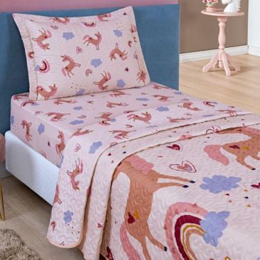 Imagem de Colcha Solteiro Bouti Kids Dupla Face Estampado 2 Peças Unicórnio