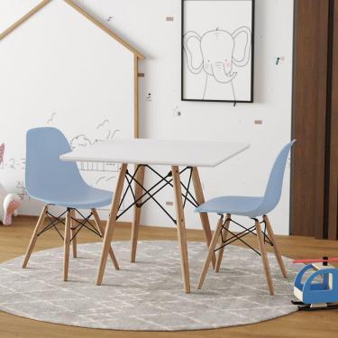Imagem de Conjunto De Mesa Infantil Madeira Quadrado Branco 2 Cadeiras Azul
