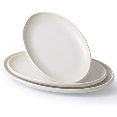 Imagem de KYBSCZ Travessas grandes de cerâmica - Conjunto de 3 travessas ovais para entretenimento. Pratos de cozinha para jantar, frutas, salada, peru, etc. Forno, lavável na lava-louças, 40 cm/35 cm/30,5 cm