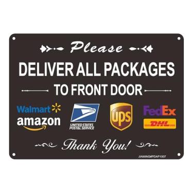 Imagem de Entregue todos os pacotes na placa da porta da frente, 1 pacote de placa de entrega de 25 x 17 cm para pedidos de pacotes da Amazon, UPS, FedEx, USPS, alumínio refletivo à prova de ferrugem, à prova
