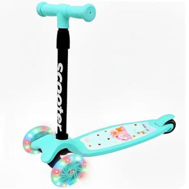 Imagem de Patinete Verde Patinete Unicórnio 3 Rodinhas Luzes Ajuste Altura Retrá