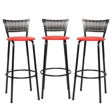 Imagem de Banquetas Junco Degradê Cyber Estrutura Preta Ideal para Bancada Balcão e Cozinha Kit 03 Unidades - Itagold (Vermelho)