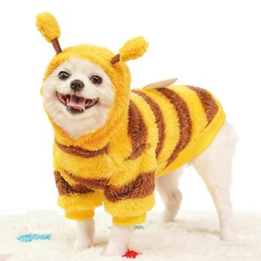 Imagem de Suéter com capuz de lã para cães pequenos com anel de coleira, roupas de cachorro PP XXS para chihuahua Yorkie outono inverno, fantasias de Halloween de abelha para cães meninas meninos (abelha, 2GG)