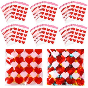 Imagem de Aliceset 200 unidades de sacos de guloseimas de celofane para dia dos namorados, autoadesivos, dia dos namorados, sacos de doces de plástico para biscoitos, pipoca, festa, presentes, suprimentos de