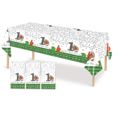 Imagem de T-Mogur 3Pcs Football Field Tablecloth Plastic 1st Birthday Table Cloth for Kid Boys - Disposable Waterproof First Year Down Party Decorations Touchdown Sports Table Cover Indoor Outdoor 108x54inch