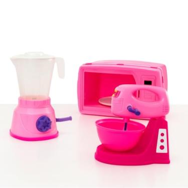 Imagem de Kit Mini Confeitaria Infantil com Liquidificador, Batedeira e Micro-ondas, Rosa e Roxo, Brinquedo Culinário Educativo para Crianças