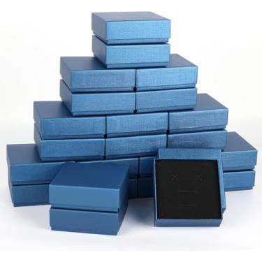 Imagem de excvalues Embalagem com 48 caixas de presente de papelão, 9 x 9 x 2,5 cm, caixa de joias pequena com tampas para colar, anel, pulseira, brinco (azul)