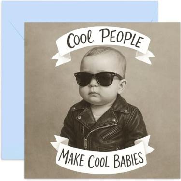 Imagem de Novo cartão engraçado de bebê menino para pais, pessoas legais fazem bebês legais, design hilário e bem-humorado para papai mamãe, presente de anúncio de gravidez chá de bebê - quadrado, em branco por