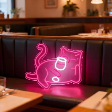 Imagem de Neonawall Neon Sign for Wall Decor Light Up Letters Business Led Sign Cute Birthday Party Gifts Led Decorative Night Signs Room Decor Supplies Birthday Party Signs for Bar Home Bedroom (Drink Cat)