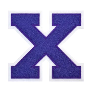 Imagem de 1 PÇ Patch de letra de chenille roxo de 11,4 cm com borda branca – Remendos do alfabeto para roupas, jaquetas, mochilas, chapéus para decoração personalizada, nome personalizado e artesanato. (X)