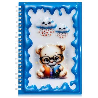 Imagem de omatek smart technologies Caderno espiral com capa brilhante 3D A5 – Caderno de capa dura fofo com 80 folhas – Caderno escolar para crianças, meninas e meninos – Bookworm Bear
