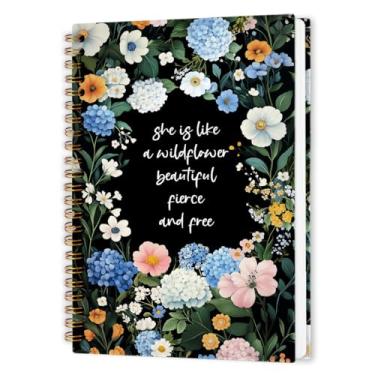 Imagem de nvucamd Caderno espiral floral inspirador, She Is Like a Wildflower Beautiful Fierce and Free Journal Notebook para meninas e mulheres, flores positivas para escritório, material escolar, presentes