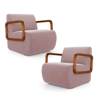 Imagem de Kit 02 Poltronas Decorativas Orgânica Living Kavya Veludo Rosê - Desk Design