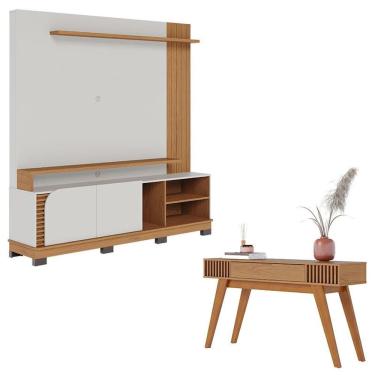 Imagem de Estante Home Theater Jurerê 1.8 Off White Matte Freijó Com Aparador Riviera Freijó - Co...
