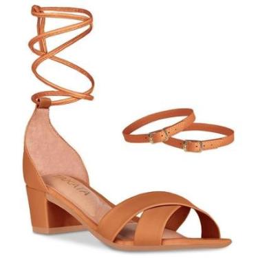 Imagem de Sandália Feminina Salto Grosso Bloco Quadrado Baixo Tiras Cruzada Com Amarração-Feminino