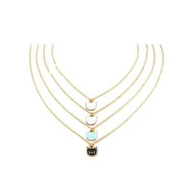 Imagem de Zurlcdye 4 unidades de colar de gato para mulheres ouro delicado pingente de declaração colar fofo colar moderno joias de aniversário acessórios presentes, Zinco, Sem Pedra Preciosa