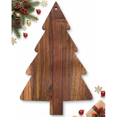 Imagem de Tábua de charcutaria para árvore de Natal, tábua de cortar árvores, bandeja de madeira para sobremesa com alça, tábua de cortar cozinha, bandeja de aperitivo, tábua de queijo, sushi, frutas, lanches