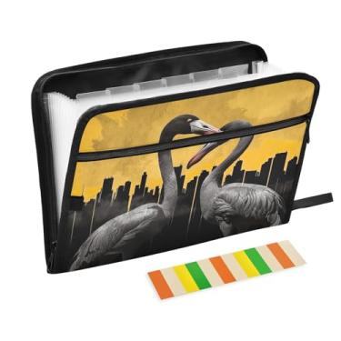 Imagem de Wassud Black Flamingos Organizador de arquivos sanfonado com 13 bolsos, pastas expansíveis com abas e adesivos, organizador de pastas de documentos de recibo de papel tamanho carta A4 para viagens de